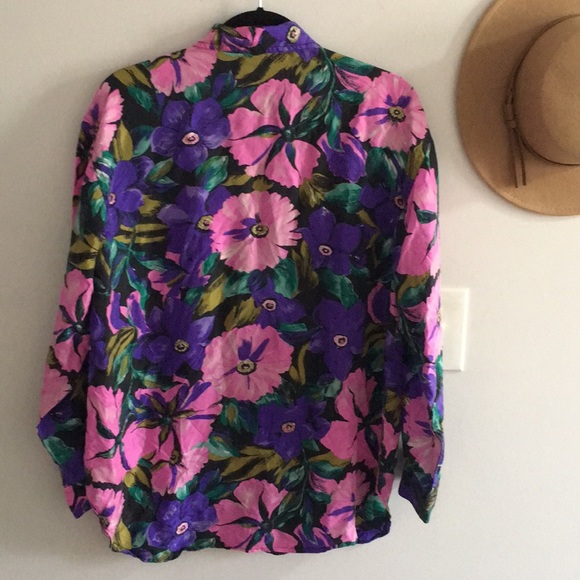 Vintage Colorful Silk Floral Button Down Long Sleeve Size Medium - Picture 7 of 8